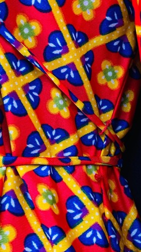 Mini Vestido Floral Rojo Años 70 Vintage, Colorido Amarillo Nylon Manga Globo XS S - Imagen 6 de 11