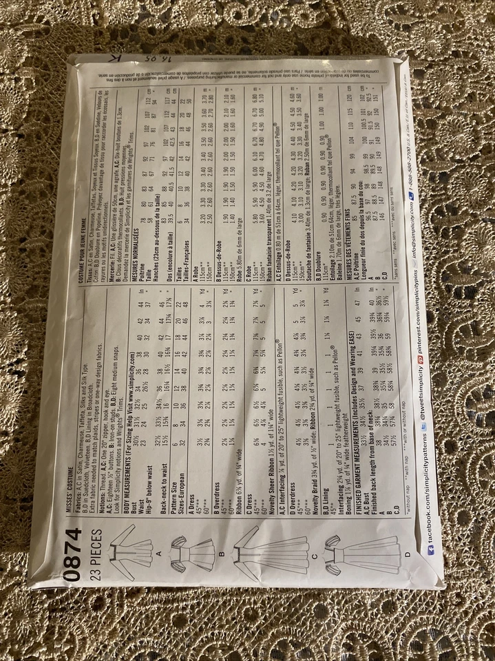 Simplicity 0874 Costume costplay Renaissance medieval Sewing Pattern Size 6-14 - Image 3 of 4