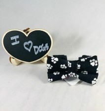 Black with White Paw Prints Bow Tie