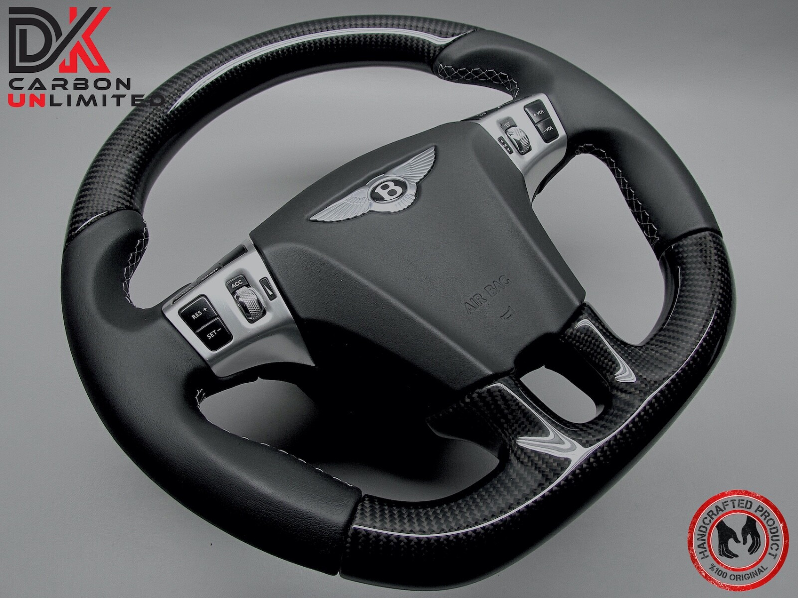 Bentley Continental GT Flying Spur 5mm White Ring Napa Carbon Steering Wheel v1
