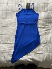 Womens Pretty little thing Blue Asymmetric Summer Dress Size 10 BNWT