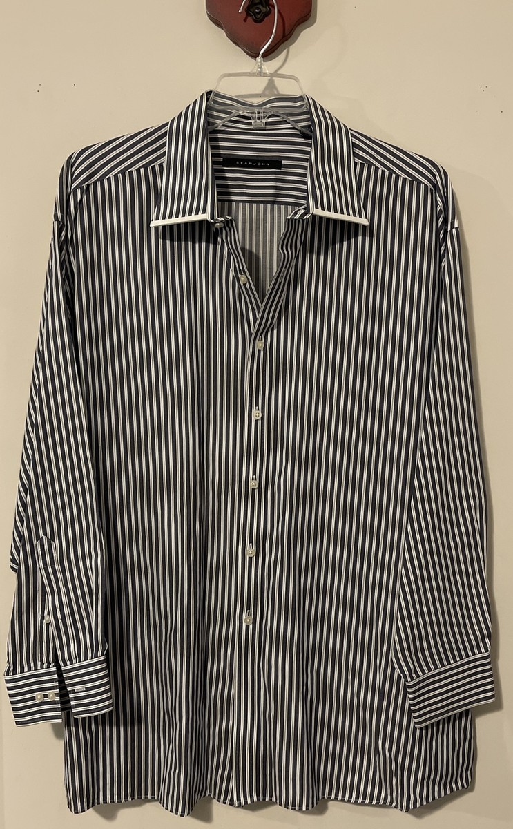 sean john big and tall dress shirts Vintage Sean John Dress Shirt Men XL Black Stripe Classic Cotton Streetwear  NEW