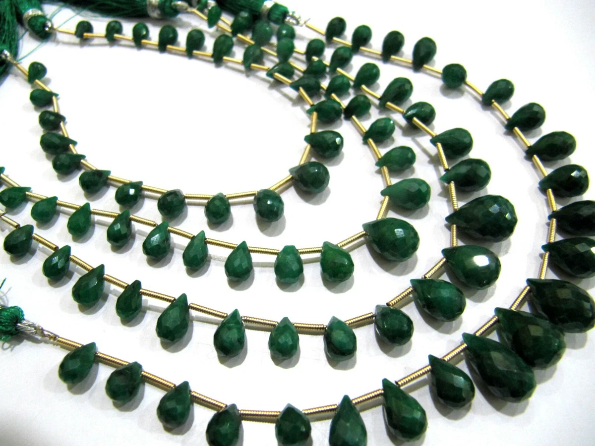 Natural Emerald Side Drilled Corundum Tear Drops 5x6mm To 9x14mm Strand 8 inches