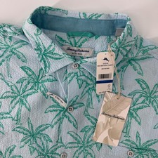 Tommy Bahama Nova Wave Shirt Men XL Dew Drop Green Palm Tree Seersucker ST327145