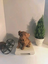 Handmade Wooden (?Suar Wood) Detailed Bulldog Sculpture/Figure; Heavy/Solid;EUC!