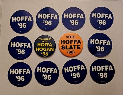 Lot of 10 JIMMY HOFFA STICKERS & 2 BUTTON PINS  2 1/4'' TEAMSTERS Election 