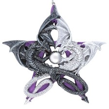 Anne Stokes  purple pentagram hanging twin dragon resin ornament