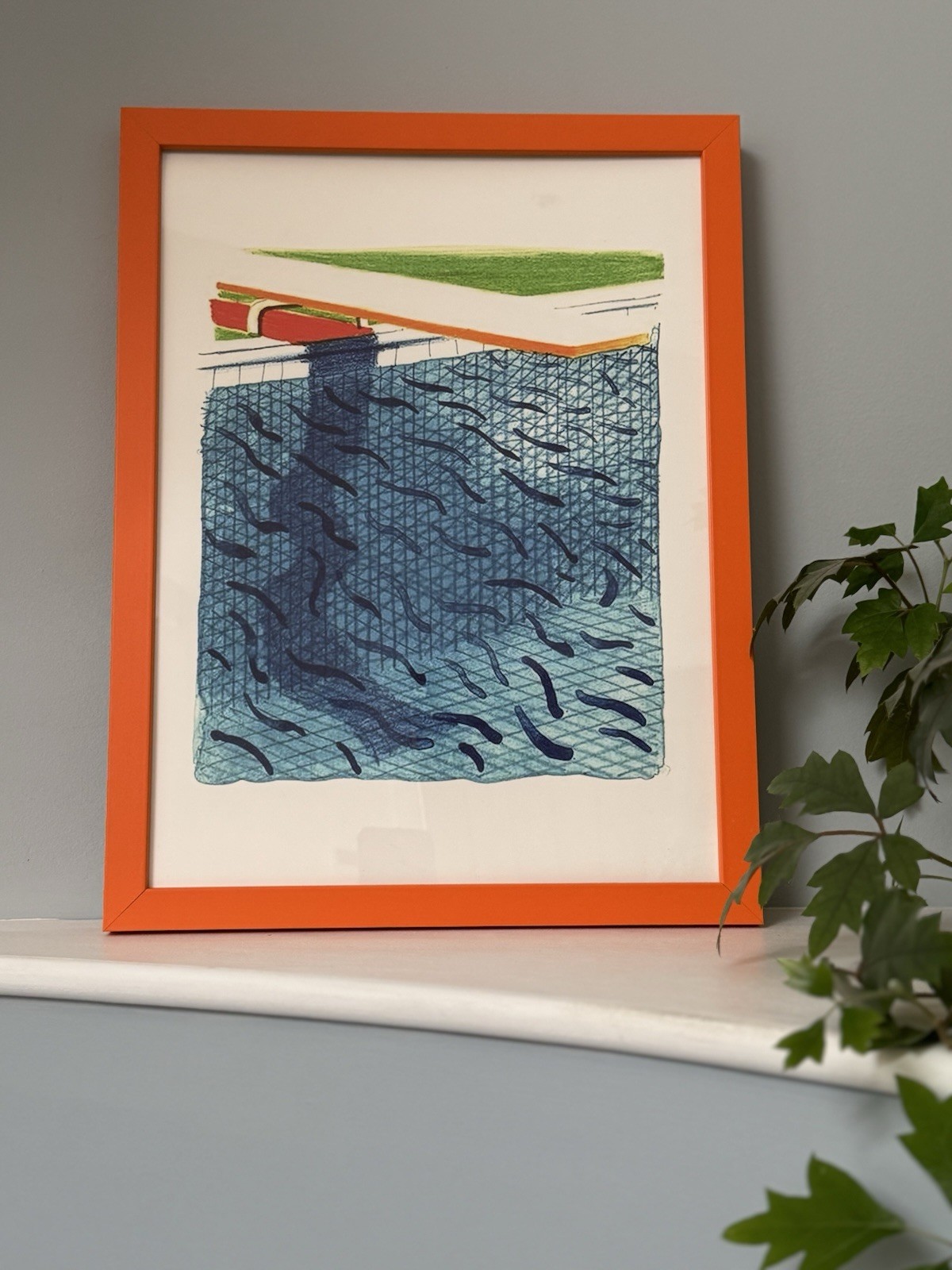 Cuadro de buceo y piscina David Hockney estampado enmarcado naranja