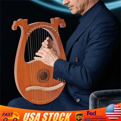 Vintage 16 Strings Lyre Harp Set Mahogany Body String Instrument for Beginners