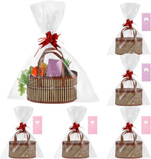6 Set Empty Baskets for Gifts Large Woven Wood Basket Kit with Bags Bows Cards
