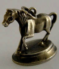 RARE AMERICAN STERLING SILVER GILT HORSE WAX SEAL FOB TAMPER 1880 ANTIQUE ANIMAL