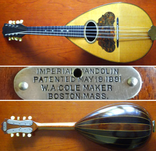 Rare c.1890s Imperial Model Bowl Back Mandolin by William A. Cole Boston USA