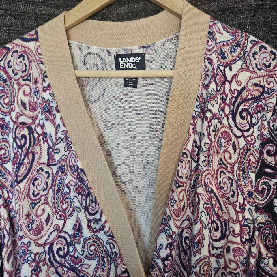 Cárdigan plumero Lands' End para mujer 2X estampado cachemira frente abierto 20W-22W Foto 2 de 4
