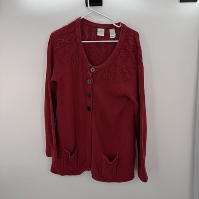 Emma James Women s Red Cable Knit Button Front Cardigan Sweater Size M 