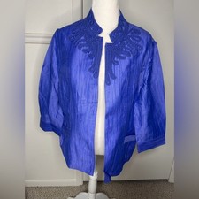 Chico's Linen Embroidered Open Jacket Blazer Purple Medium or size 2