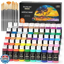 Shuttle Art Acrylic Paint, 50 Colors Acrylic Paint Set, 2oz/60ml Bottles, Ric