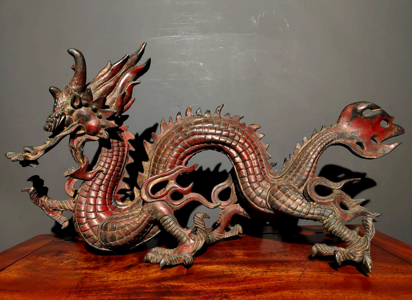 Japanese Antique Pure copper dragon figurine Unryu Dekai with gold-plated finish-image