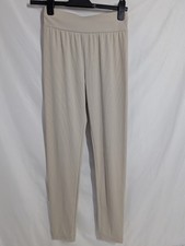 Ladies Beige Ribbed Leggings Size M High Waisted Lounge Wear Yoga Gym Pants