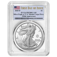 Presale - 2025-P Proof $1 American Silver Eagle Marine Corps Privy PCGS
