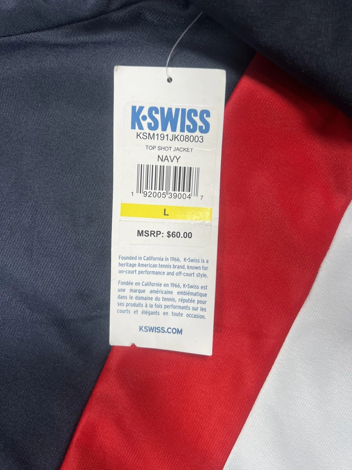K-Swiss Top Shot Jacket Mens Large Full Zip Athletic Track New With Tags - Image 4 of 4
