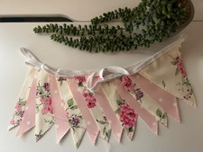 Handmade Outdoor Waterproof Bunting Cream Floral Pale Pink All Lengths