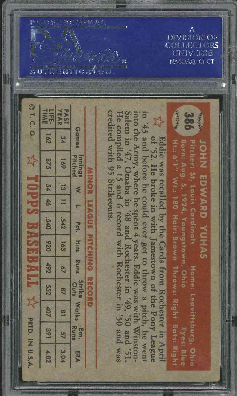 1952 Topps #386 Eddie Yuhas - PSA 4 view 2