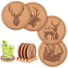 Nordic Style Elk Wooden Coaster Non-Slip Drink Mat for Kitchen Dining Office Use