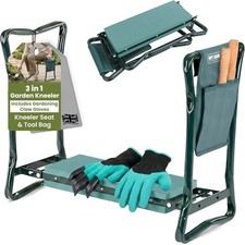 Garden Kneeler 3-in-1 Folding Padded Seat Kneeling Stool Tool Bag Claw Gloves