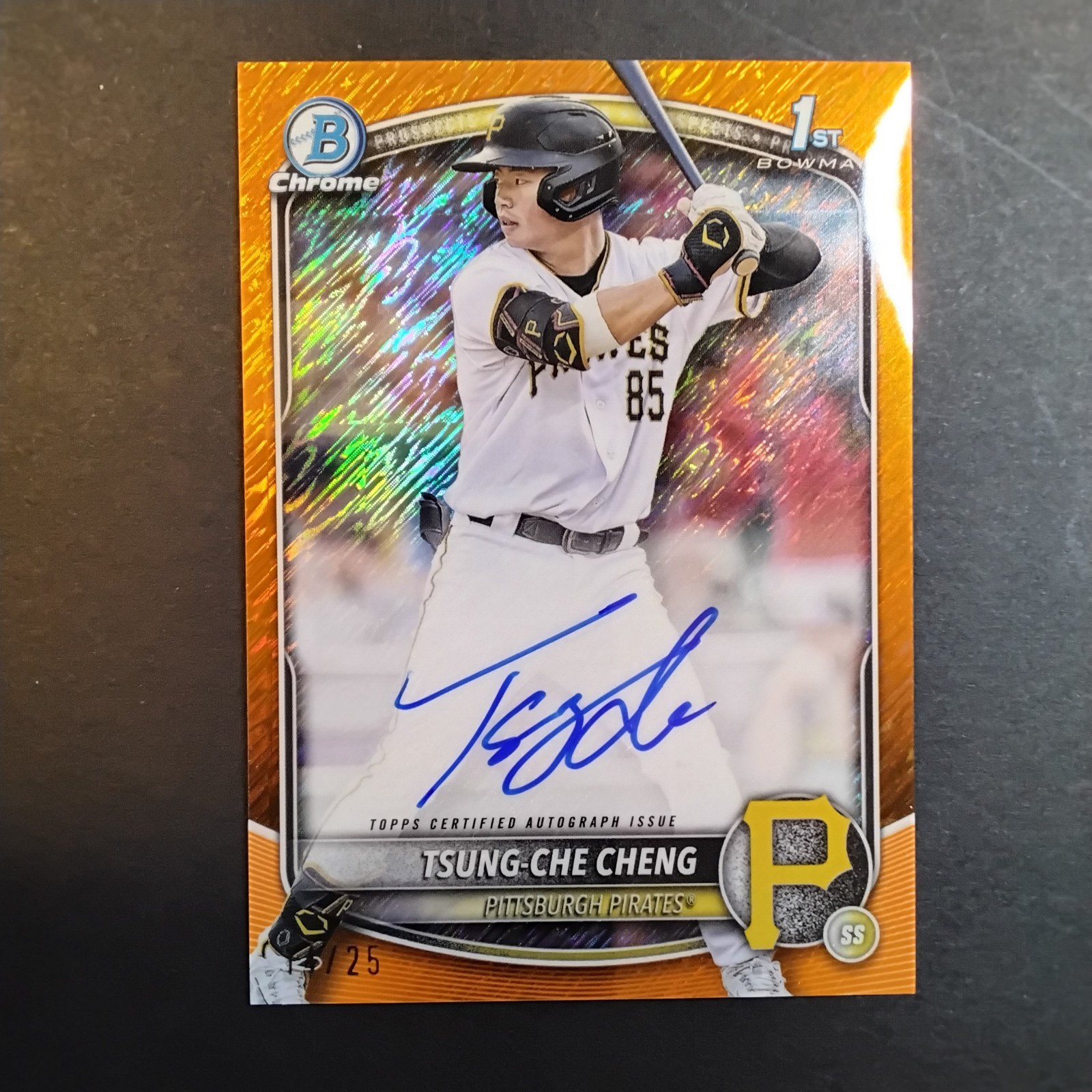 2025 Bowman Chrome Tsung-Che Cheng Orange Shimmer 1st Auto 14/25! Pittsburgh...
