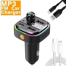 Bluetooth 5.0 Wireless FM Transmitter MP3 Player USB PD Fast Car Charger Adapter