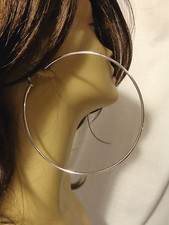 LARGE 4.25 INCH HOOP SILVER TONE HOOP EARRINGS SIMPLE THIN HOOP EARRINGS