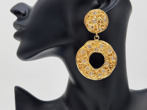 Les Bernard Clip Earrings Gold Tone Crystal Dangle Made in USA
