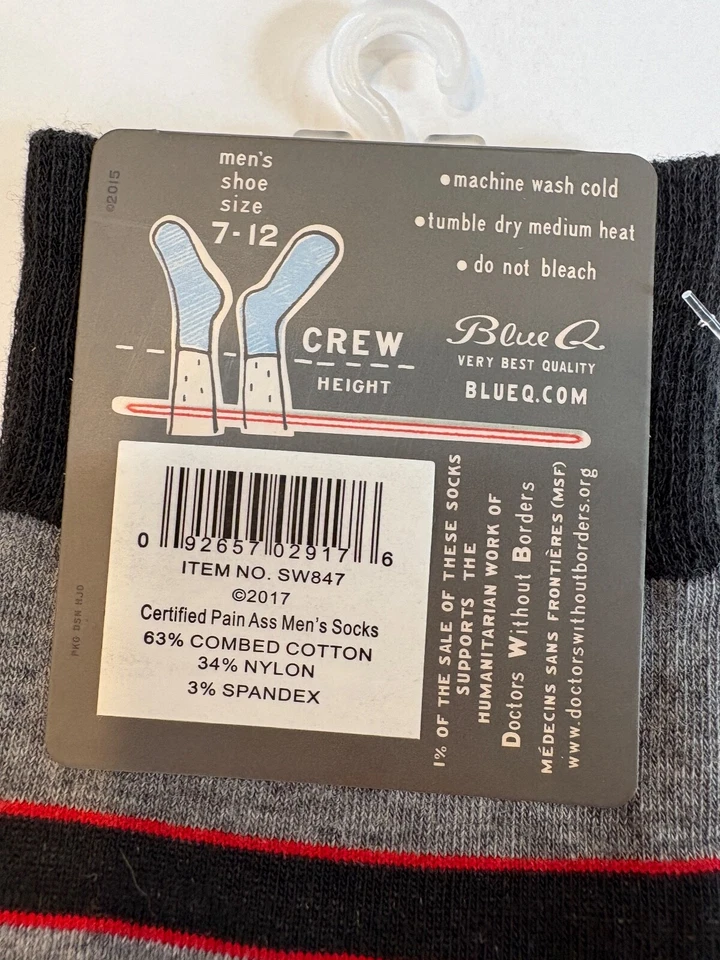 NUEVO CON ETIQUETAS Calcetines Q Azules Para Hombre 7-12 Certificados Dolor en el Culo Algodón Peinado Crew Novedad Foto 4 de 4