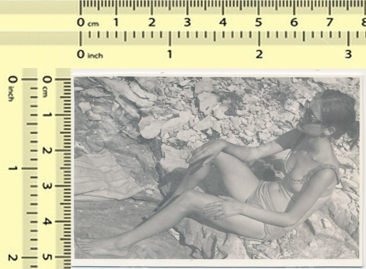 Bikini Woman with Shades Beach Abstract Lady Portrait vintage original old photo