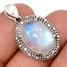 Natural Rainbow Moonstone - India 925 Sterling Silver Pendant SHZ1 CP70469