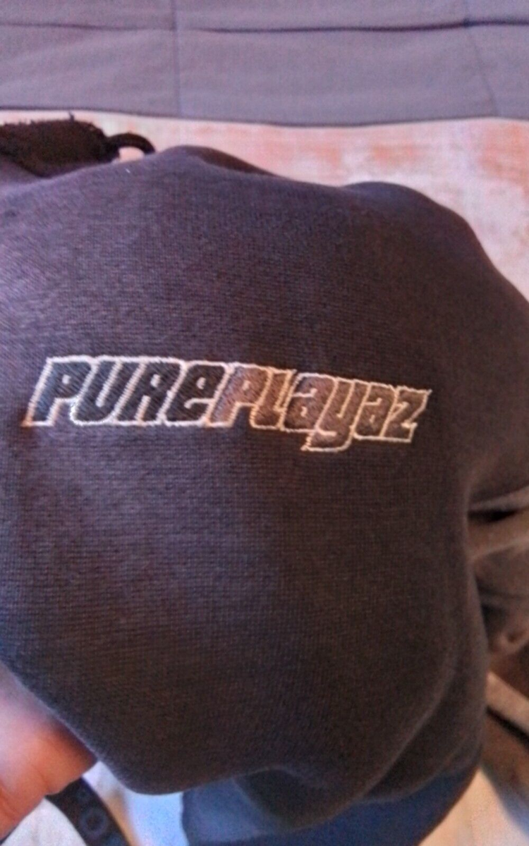 Y2K Pure Playaz Jacket Mens XL Distressed Hoodie Logo Hip Hop Rap