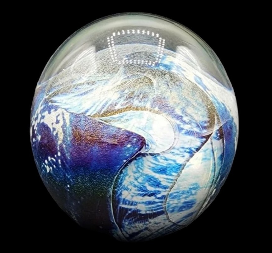 ペーパーウェイト 作家物 ガラス Robert Eickholt Robert Eickholt Blue Iridescent Abstract Art Glass Paperweight