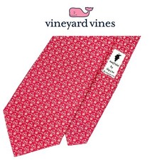 Vineyard Vines Red Tie-White Sailing Boat Sun Swimmer Sketch Micro Pattern Silk