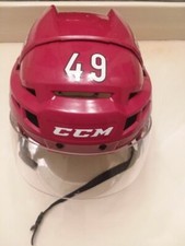 ARIZONA COYOTES Brady Lyle #49 worn red CCM helmet (from June 2019 rookie camp)