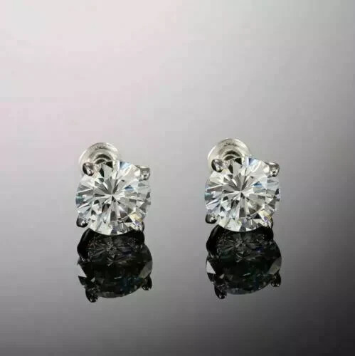 2.00 Ct Real Moissanite Solitaire Stud Earrings 14K White Gold Plated Silver - Picture 3 of 4