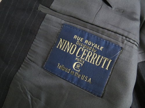 Nino Cerruti Paris Tailored in USA navy blue pin stripe three piece suit 40 S - Picture 9 of 18