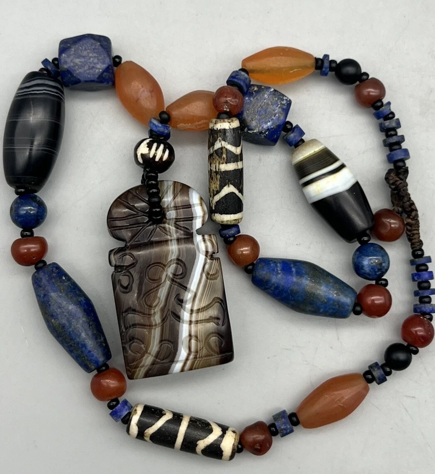 Asia Tibetano Bután Mezcla Cuentas Mala, Cuentas Pumtec Bandas Ágata Rojo Cornalina Amuleto Foto 2 de 4