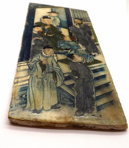SCARCE 17TH OR 18TH CENTURY CHINESE COURT SCENE HAND PAINTED ON MARBLE PANEL - Picture 3 of 9
