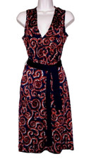 Tory Burch 100% Silk Jersey Blue Brown Sleeveless Printed Dress Size: S
