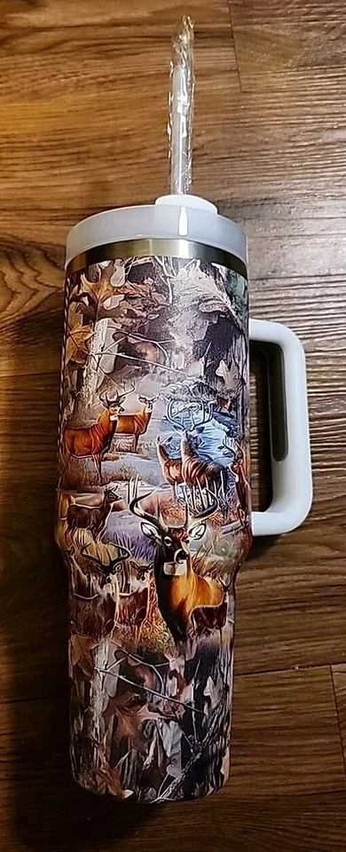 Vaso de acero inoxidable de 40 oz con mango tapa de pajita taza aislada NUEVO  Foto 2 de 4