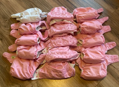 15 Sweet Pea All in One Cloth Diaper Lot ~ Pink Girl AIO Snap Diapers Adjustable