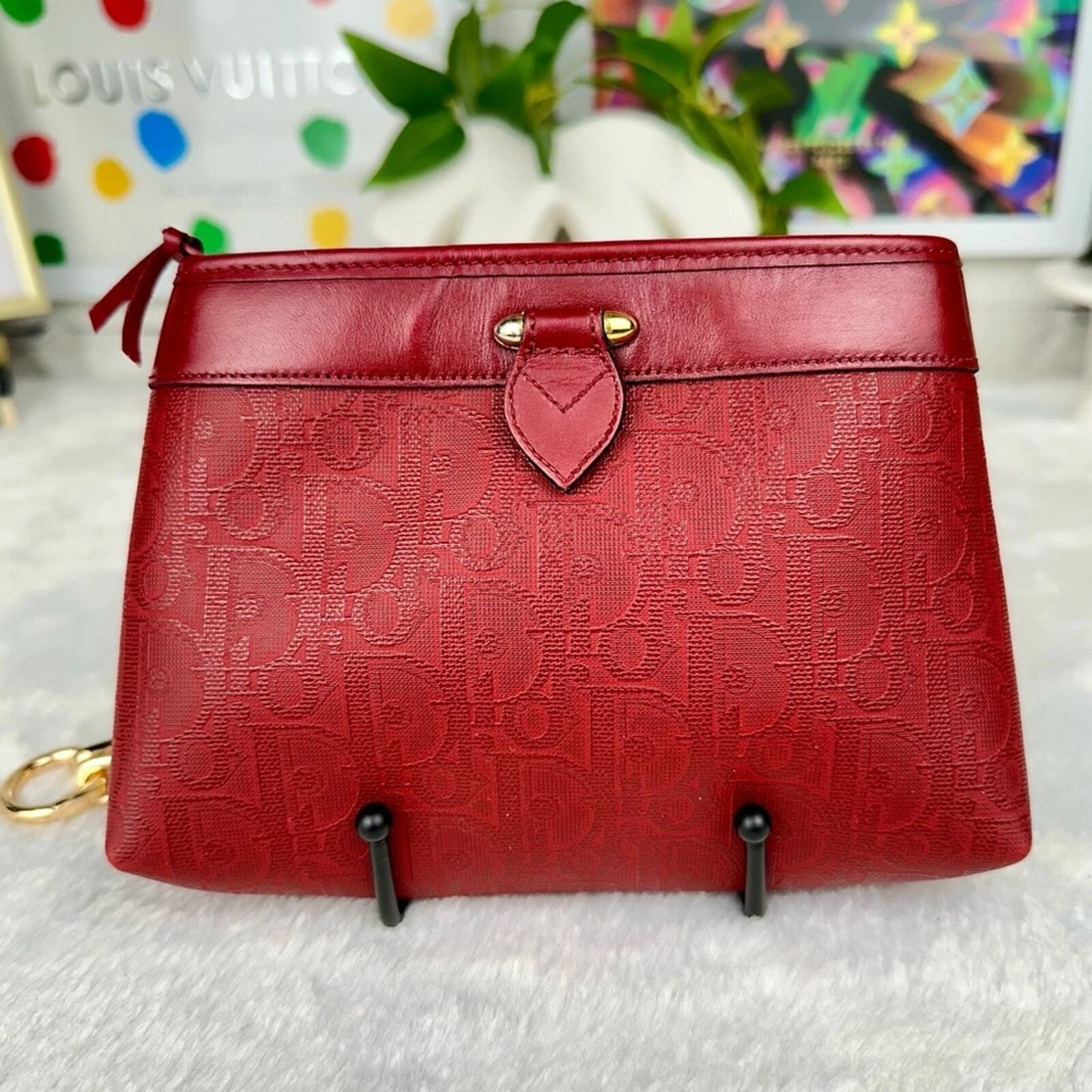 Pochette bracelet Dior Trotteur rouge avec chaîne VINTAGE