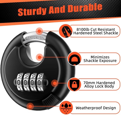 4 Digit Combination Disc Padlock with Hardened Steel Shackle Combo Lock Sheds - Picture 12 of 37