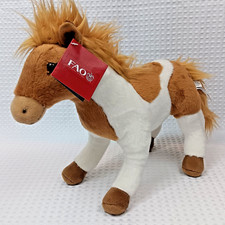 NWT FAO Schwarz Toys R Us Exclusive White /Brown Horse Plush 2016 11" Tall 13" L