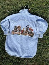 Small Looney Tunes Wild West Kids Vintage Denim Button Up Embroidered